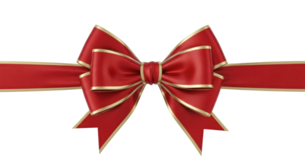  Christmas Red Ribbon Bow with Gold Trim on a transparent background, PNG image, PNG file