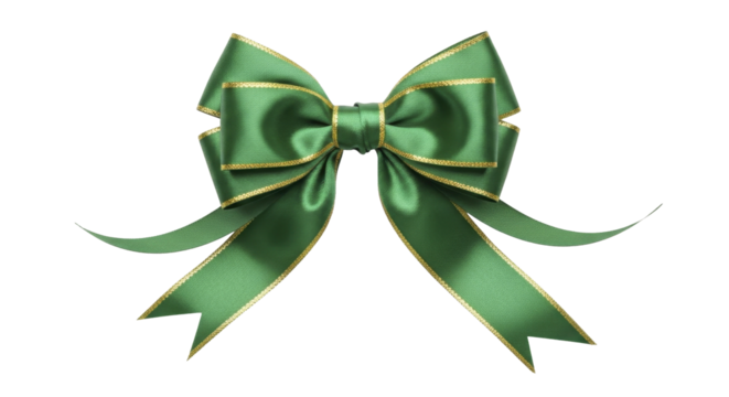 Green Christmas Gift Bow with Gold Trim on a Transparent Background PNG Image PNG File