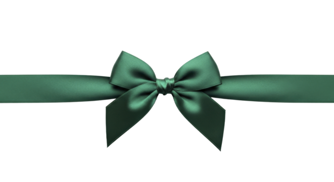 Green Christmas gift bow with ribbon on a transparent background PNG image