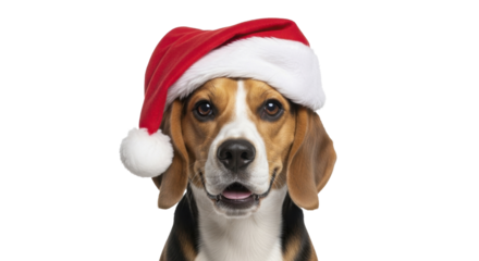 Beagle dog headshot wearing Santa hat on a transparent background PNG image PNG file