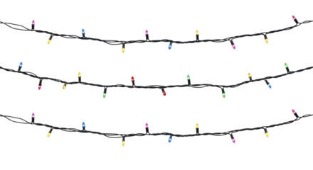 Festive Multicolored Christmas String Lights Glowing on a Transparent Background PNG Image PNG File