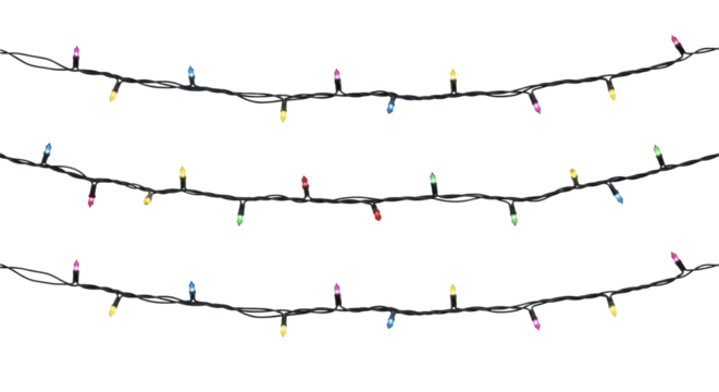 Festive Multicolored Christmas String Lights Glowing on a Transparent Background PNG Image PNG File