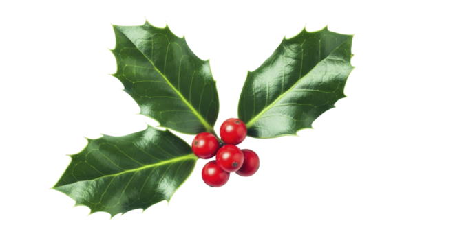 Christmas Holly Leaves with Red Berries on a Transparent Background PNG Image
