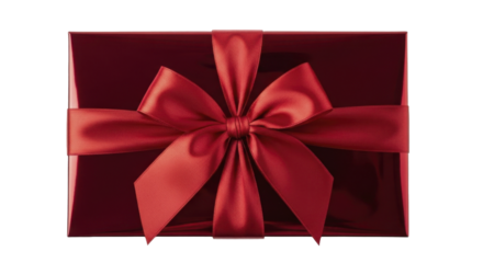 Red Christmas gift box with satin ribbon bow on a transparent background PNG image PNG file