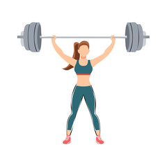 Obraz premium Woman lifts heavy barbell overhead during weightlifting workout representing strength and fitness
