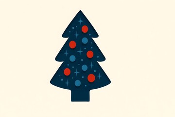 Blue Christmas Tree Cutout with Red and Blue Ornaments for Festive Holiday Card Design