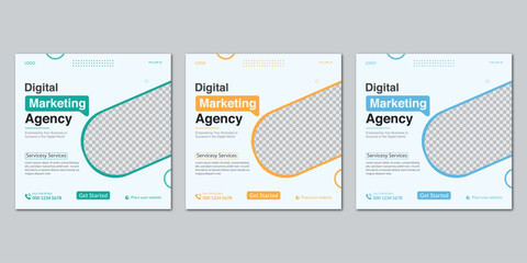 Modern digital marketing agency poster template design with abstract shape and minimalist layout for business promotion and advertising campaign materials
