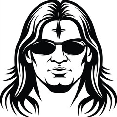 Mysterious man with sunglasses and long hair displays a unique star mark on forehead