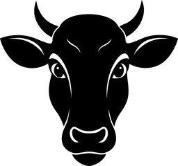 Cow head silhouette icon, black solid, white background