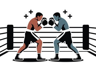 Two boxers facing each other in a boxing ring illustration art