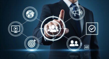 Digital Target Audience Marketing Concept With Businessman Selecting User Icon