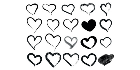  heart doodles set. Hand drawn hearts icon collection. Various different hand drawn heart icon love collection isolated on transparent background. Romance and love illustrations