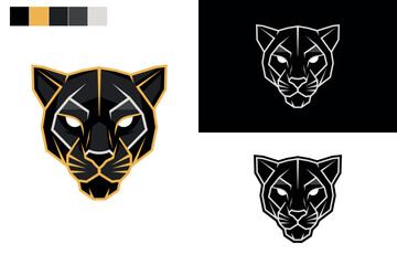 Modern geometric panther head logo in vector style, featuring bold angular shapes and strong contrast. Perfect for branding, sports team mascots, apparel design, stickers, and digital illustration pro © Ben