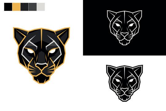 Modern geometric panther head logo in vector style, featuring bold angular shapes and strong contrast. Perfect for branding, sports team mascots, apparel design, stickers, and digital illustration pro