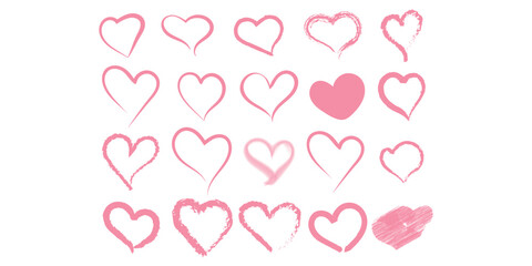  heart doodles set. Hand drawn hearts icon collection. Various different hand drawn heart icon love collection isolated on transparent background. Romance and love illustrations