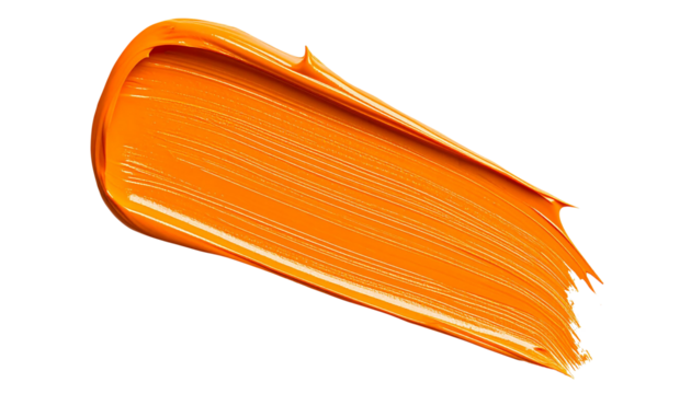 textured abstract orange color paint stroke isolated on transparent background, png