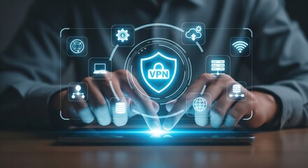 VPN Security Hologram Interface on Tablet for Data Protection