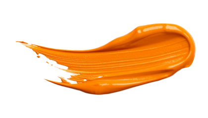 textured abstract orange color paint stroke isolated on transparent background, png