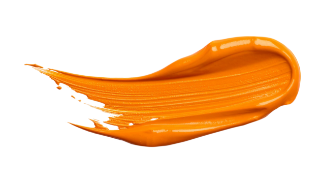 textured abstract orange color paint stroke isolated on transparent background, png