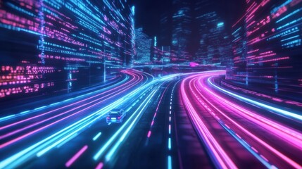 Fototapeta premium Autonomous AI Vehicle Navigating Digital Highways.