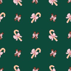 Fototapeta premium A sweet holiday pattern combining a candy cane, creating the atmosphere of a charming and cozy winter celebration