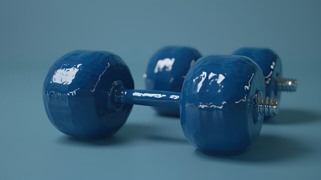 3d illustration of a pair of gym dumbbells against a vibrant blue background for fitness inspiration