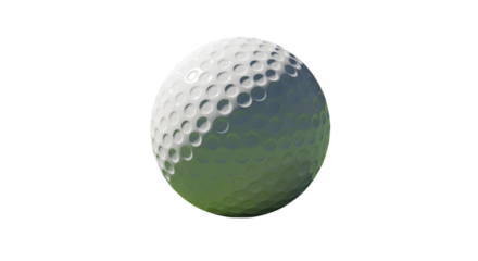 Golf ball partially on green grass, isolated on transparent background