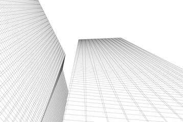 Fototapeta premium Abstract building 3d illustration. Architectural background 