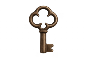 Rustic antique bronze skeleton key unlocking access concept