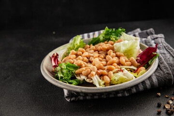 Bean salad tasty snack fresh delicious gourmet food table setting rustic food top view copy space keto and paleo diet vegetarian and vegan food