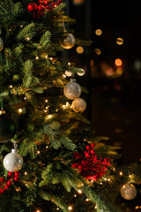 Beautiful Christmas tree decorated with festive ornaments
Festive holiday tree adorned with baubles...