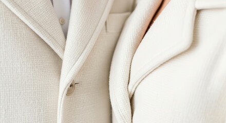 Close-up of two people wearing elegant white suits for copy space  