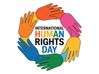 International human rights day with colorful hands forming circle