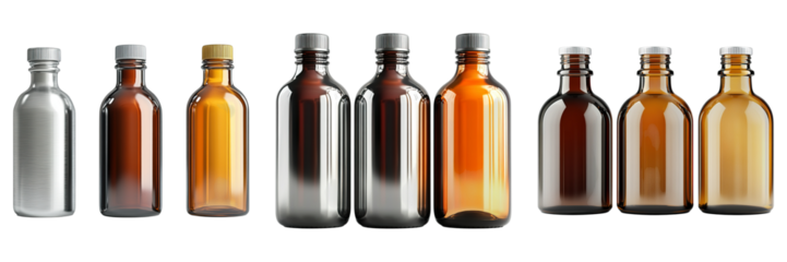 Row of empty bottles against a bright background, perfect for a wide variety of designs.