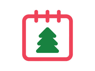 A calendar icon with a christmas tree inside in pink and green
