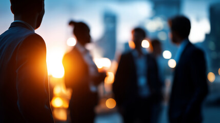 Collective of accomplished professionals in discussion faceless businessmen group defocused meeting background important conversation scene executive dialogue moment corporate