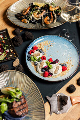 Assorted gourmet dishes presented as an upscale dining selection
Fine dining food assortment showcased on elegant plates
Premium restaurant dishes featured in a gourmet tasting spread