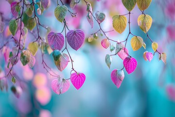 The beautiful leaves on branches, juxtaposed with a blurred background of lights, evoke a sense of peacefulness and tranquility that is characteristic of autumn in nature