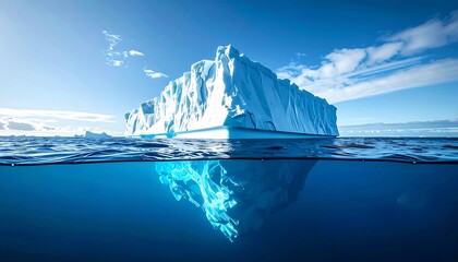 Dramatic depiction of a colossal iceberg floating in the deep blue ocean water