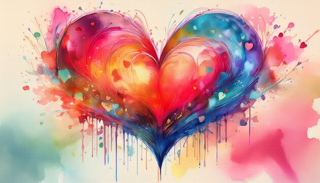 abstract heart shape vibrant watercolor