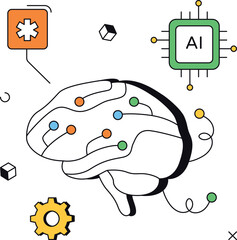 Ai brain processing with chip and gear isometric flat vector illustration