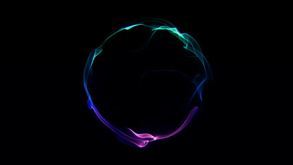 Mystic neon pulse sphere with smooth colorful energy flow and glowing silk textures on dark background. Abstract 4K loop animation in sci-fi digital style