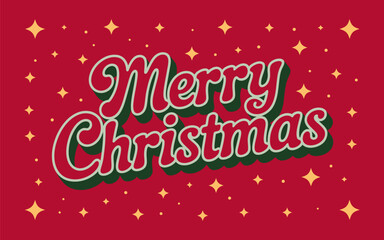 Merry christmas 3D text effect festive greeting with sparkling golden stars on a vibrant red background perfect for holiday season designs