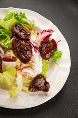 Salad heart turkey roasted giblets poultry meat tasty snack fresh delicious gourmet food table setting rustic food top view copy space