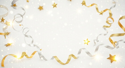Celebrate New Year's Eve with sparkling gold stars and silver ribbons, perfect for festive invitations and holiday greetings with a touch of elegance