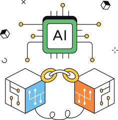Ai processing with chip on blocks isometric flat vector illustration