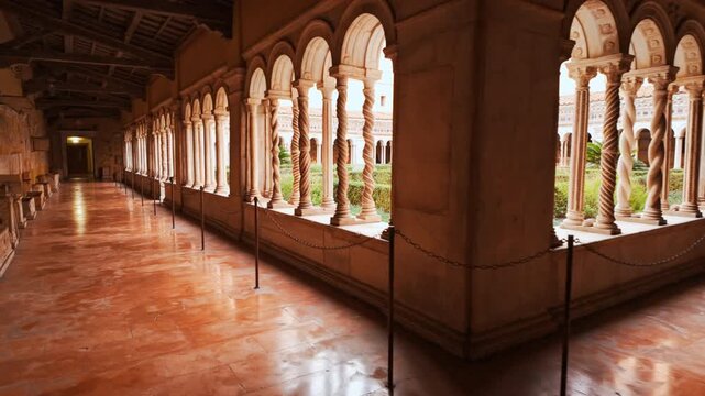 The central nave of  the Basilica of Saint Paul Outside the Walls or Basilica di San Paolo fuori le Mura in Rome, Italy