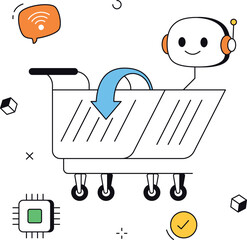 Ai robot in shopping cart artificial intelligence chip isometric flat vector illustration