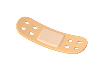 Bent plaster aid isolated on white background. Bandage patch. Medical adhesive type. Pharmaceutical supplies. Sticky strip. 3d render