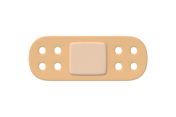 Plaster aid isolated on white background. Bandage patch. Medical adhesive type. Pharmaceutical supplies. Sticky strip. Top view. 3d render